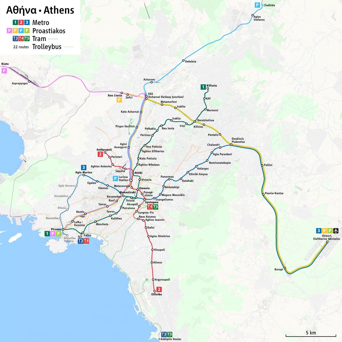 Mapa de las estaciones del tranvía de Atenas