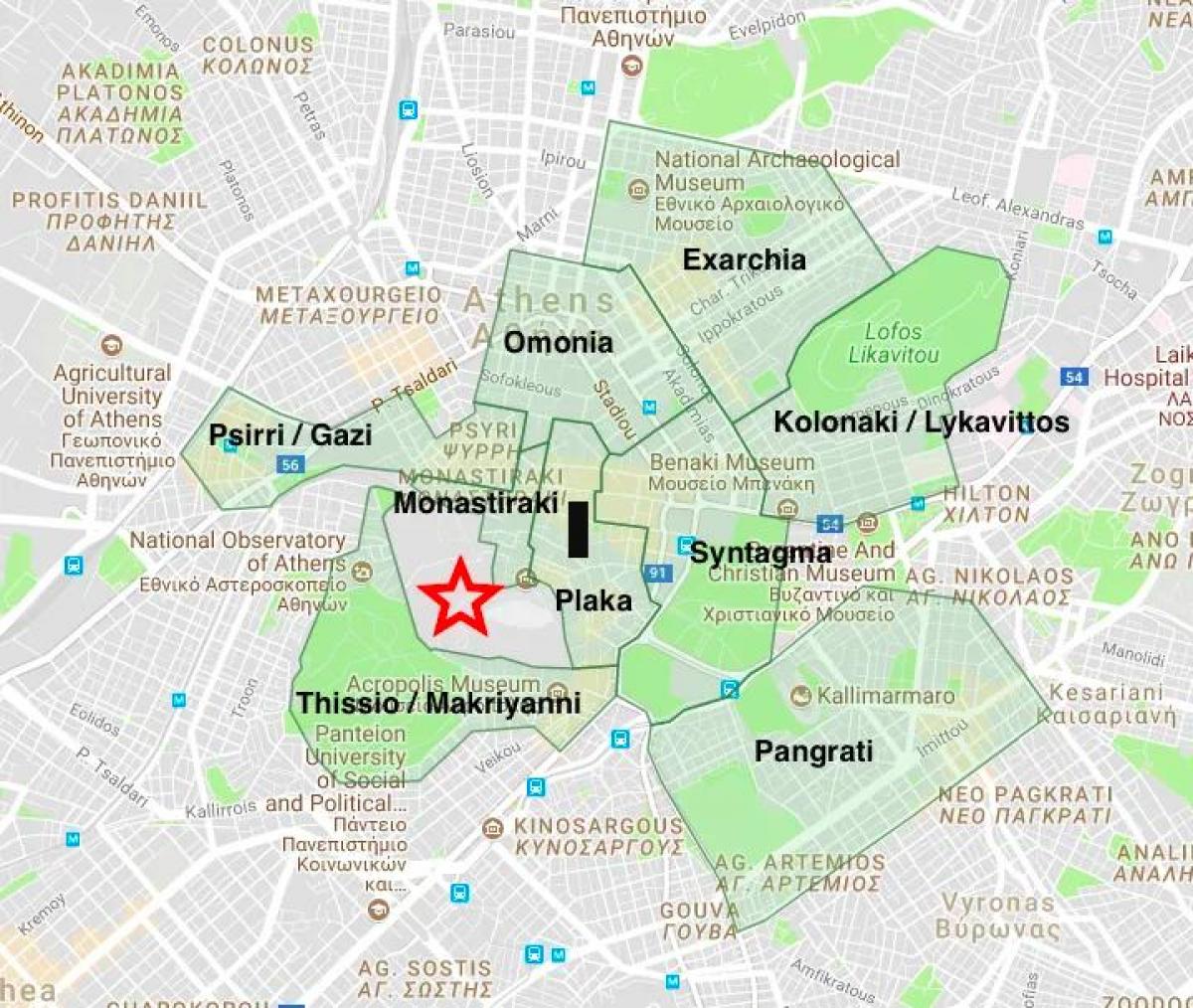 Mapa de los barrios de Atenas